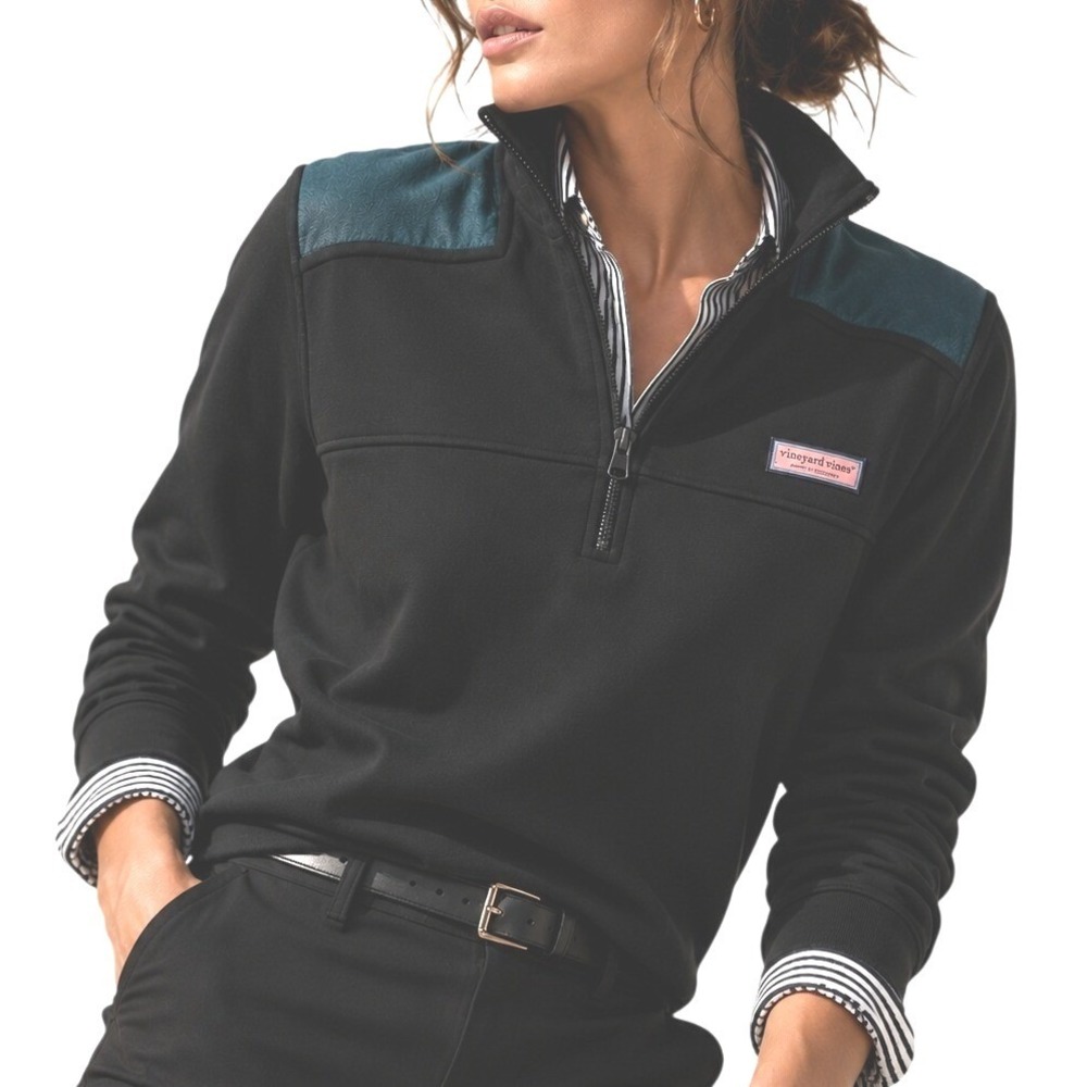 Vineyard Vines Womens Navy Blue Cotton Quarter Zip Pullover Teal Patches Size L